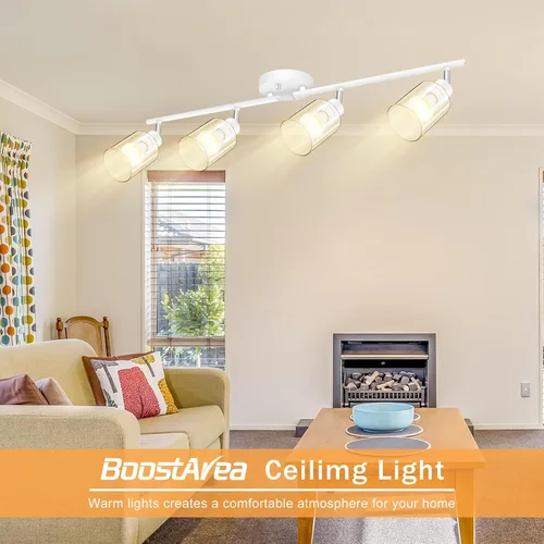 Vista 10 de BoostArea Lámparas de baño de 4 luces, modernas luces blancas de pared con pantalla de vidrio transparente, luz de techo flexible para espejo