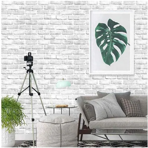 Vista 3 de Papel tapiz de ladrillo blanco y gris de 17.7 x 118 pulgadas, rollo autoadhesivo extraíble para decoración de sala de estar, dormitorio, pared