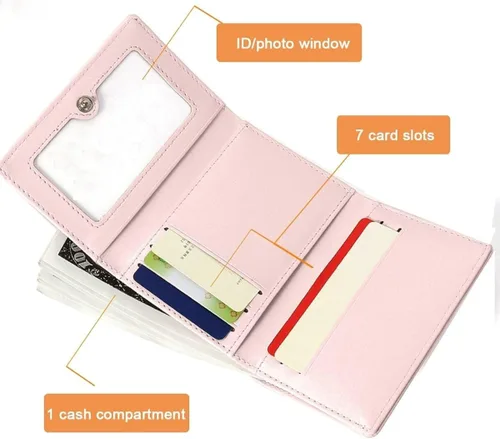 Vista 3 de Girls Cute Cow Print Wallet Small Cartoon Tri-folded Wallet Cash Pocket Card Holder ID Window Multi-Card Purse for Women