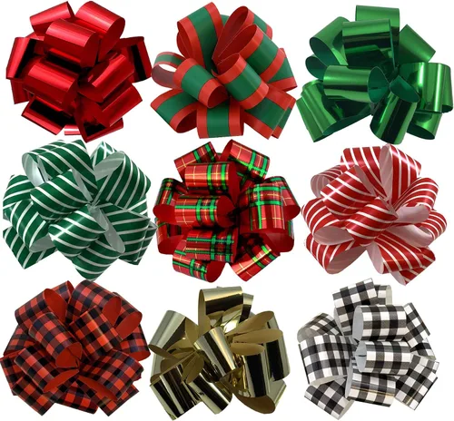 Vista 10 de GiftWrap Etc. Lazos de regalo - 5 pulgadas de ancho, juego de 9, otoño Estampados navideños 1