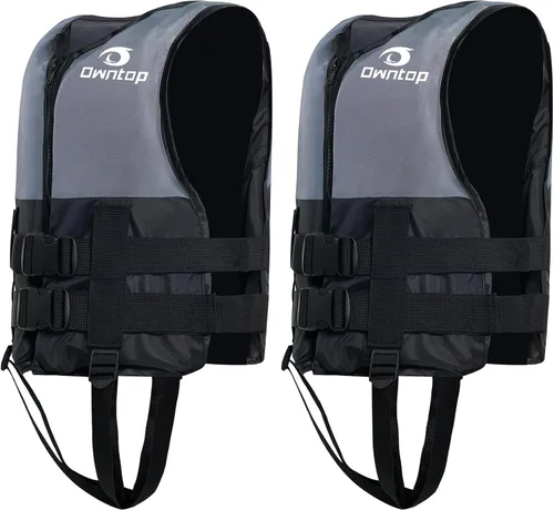 Vista 8 de Owntop Chaquetas de natación para niños y adultos de 50 a 125 libras de hebillas dobles, cremallera y correa de entrepierna, chaleco de esquí ligero