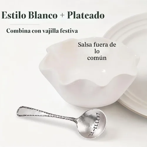 Vista 4 de Mud Pie Juego de Tazas de Inmersión de Cerámica para Salsa, Nacho, Blanco y Plateado