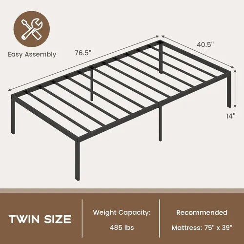 Vista 2 de KOMFOTT Base de cama de plataforma metálica de tamaño individual de 14 pulgadas, base de cama metálica resistente con espacio de almacenamiento