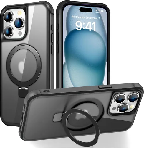 Vista 25 de SKYLMW - Funda compatible con iPhone 11 de 6.1 pulgadas, con soporte magnético invisible tipo anillo, funda translúcida de grado militar, compatible
