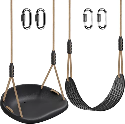 Vista 15 de BeneLabel Asiento de columpio resistente con cuerda ajustable, asientos de columpio de plástico para niños, asiento de columpio negro de repuesto 1