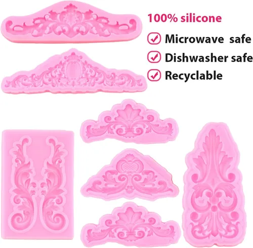 Vista 3 de Mujiang Moldes de silicona de estilo barroco para fondant de encaje, borde de encaje, molde de caramelo para cupcakes, decoración de pasteles, pasta