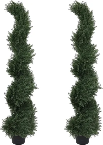 Vista 15 de THE BLOOM TIMES Juego de 2 árboles topiarios artificiales en espiral de 3 pies para exteriores, plantas de boj falsas de 36" para exteriores - Árbol