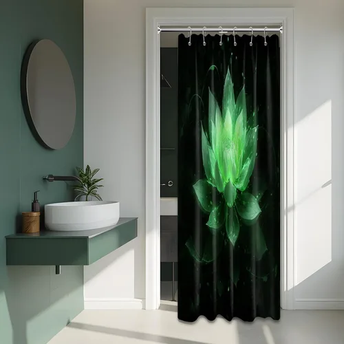 Vista 69 de Cortina de ducha con flores de loto negro y azul para decoración de baño, juego de cortinas decorativas de baño con estampado floral, tela