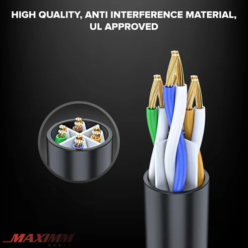 Vista 2 de Maximm Cable Ethernet Cat 6 de 30 pies, cobre 100% puro, cable LAN Cat6, cable de Internet, cable de conexión y cable de red, UTP (negro) de 30 pies