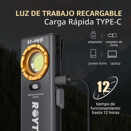 Vista 4 de ROYTOA Linterna de bolsillo recargable EDC Slim Flat Linterna 1200 lúmenes con base magnética y espalda, sensor de proximidad, clip para bolsillo