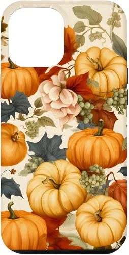 Vista 25 de Funda de estilo vintage para iPhone 16 con hojas de otoño y calabazas