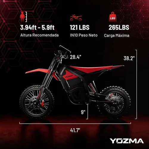 Vista 7 de Yozma IN10 Moto eléctrica todo terreno, velocidad máxima de 40 MPH, rango máximo de 53 millas Bicicleta eléctrica Fire Red