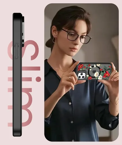 Vista 6 de Dretal Magnético para iPhone 11 Pro, Funda Floral, Protector de Pantalla, Anillo de Lente Integrado, Soporte, Protección de Grado Militar, Funda