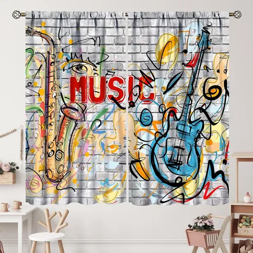 Vista 48 de Cortinas de jazz para mujer americana, estilo grunge, estilo grunge, con bolsillo para barra, para dormitorio, sala de estar, decoración