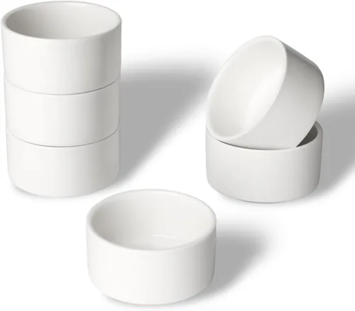 Vista 9 de Juego de 6 mini ramequines de porcelana de 1 oz, plato pequeño para soufflé de cerámica, exactamente diseñado para salsa, salsa de tomate, salsa
