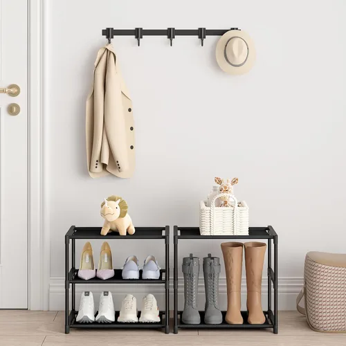 Vista 2 de Autonomier Zapatero de 3 niveles pequeño, estante de zapatos estrecho apilable para niños, niños pequeños y adultos, organizador de almacenamiento