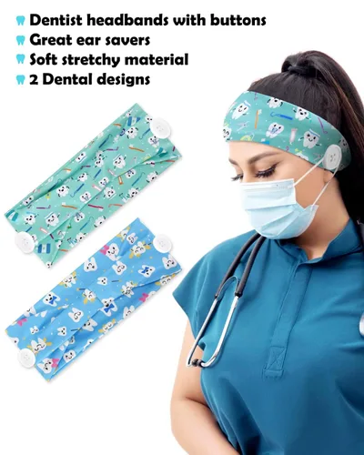 Vista 3 de 4 piezas de regalos para dentistas, accesorios de higienista dental, diademas con botones, carrete de insignia de acrílico con purpurina, bolsa