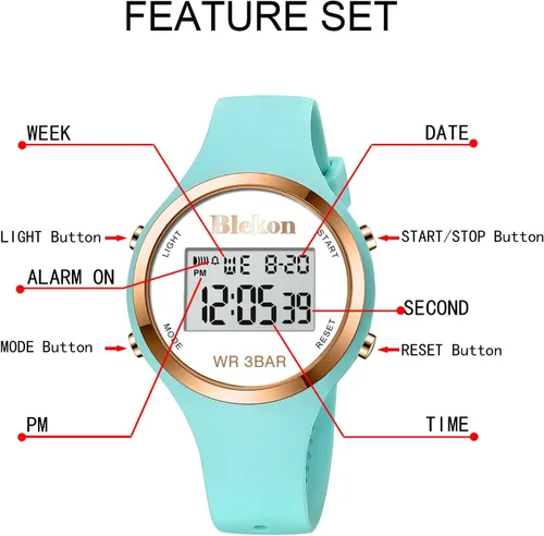 Vista 6 de Original Outdoor Sport Watches Alarm Clock Waterproof Digital Watch Aguamarina