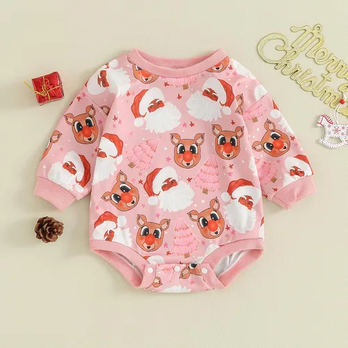 Vista 2 de Kayotuas Traje de Navidad para bebé niña, sudadera de gran tamaño, mameluco de Navidad occidental, ropa de bebé