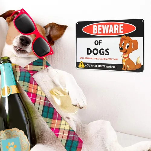 Vista 4 de Venicor Cartel divertido de Beware of Dogs – 8 x 12 pulgadas – Aluminio – Regalo para los amantes de los perros – Arte de pared de perros – Cosas