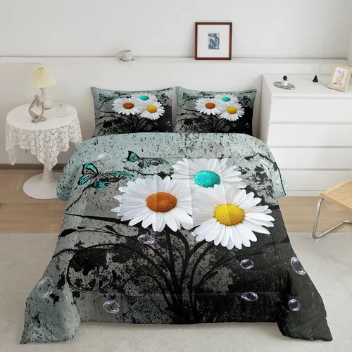 Vista 9 de Erosebridal Juego de ropa de cama turquesa tamaño individual para niños y niños, color verde azulado y gris degradado para niñas y adultos, relleno