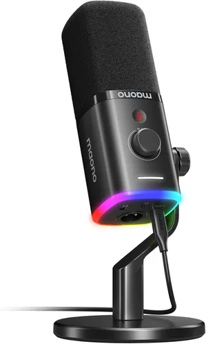 Vista 10 de MAONO Kit de micrófono XLR/USB para juegos: micrófono dinámico para PC para transmisión y podcast, soporte de software, botón de silencio, control