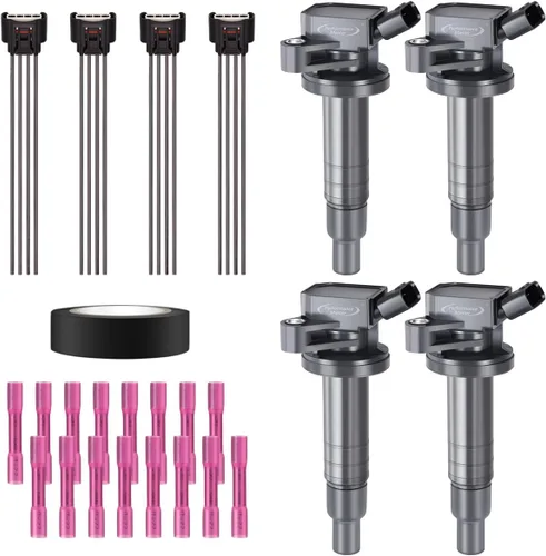 Vista 27 de Juego de 4 bobinas de encendido y arnés de cableado con conector pigtail compatible con Accord Odyssey Acura Saturn 3.0L 3.2L 3.5L V6 C1221 UF242