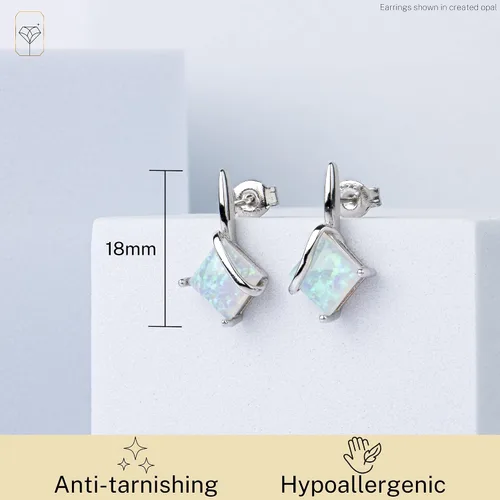Vista 3 de MAX + STONE - Aretes de plata de ley 925 con corte de princesa para mujer, de 0.276in en varias piedras natales con parte trasera, Metal Gema