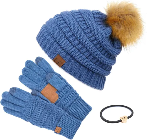 Vista 30 de Gorro unisex liso con pompón y ribete (HAT-43) de C.C Hatsandscarf Exclusives Marfil