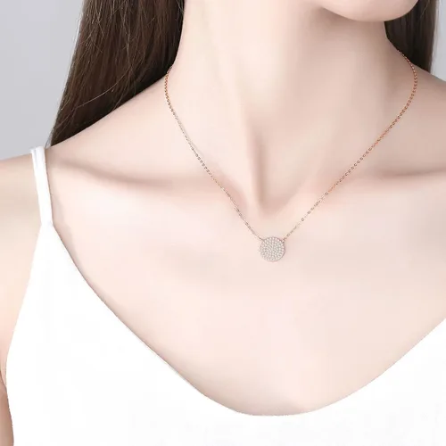 Vista 2 de Lavishe 925 Sterling Silver Cubic Zirconia Pave Disc Round Pendant Necklace 18 inch