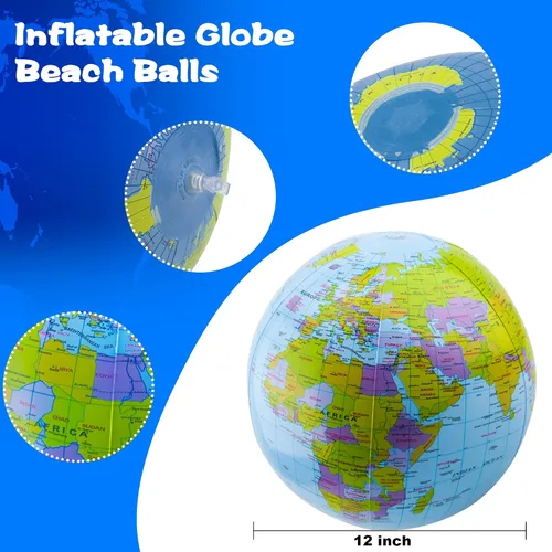 Vista 2 de Paquete de 20 globos inflables del mundo, bola de playa de 16 pulgadas para regalos de fiesta de playa de verano