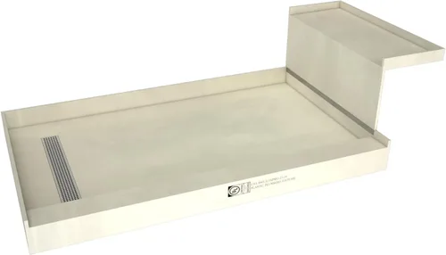 Vista 8 de Tile Redi RT3660L-BN-RB36-KIT - Sartén y banco de ducha con drenaje izquierdo, base de ducha de un bordillo, banco, drenaje de PVC de 2 pulgadas