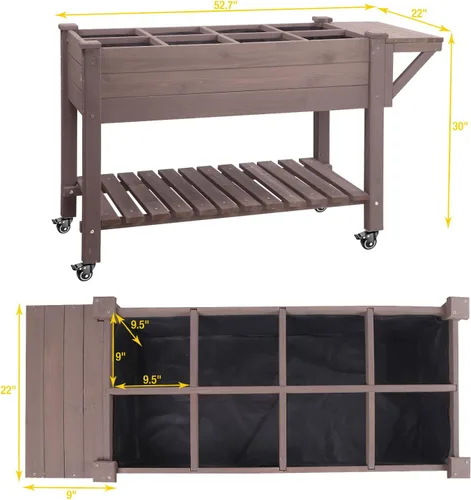 Vista 6 de Aivituvin Cama de jardín elevada, maceta de madera elevada con soporte de patas para patio trasero, patio, balcón con forro de cama, para verduras