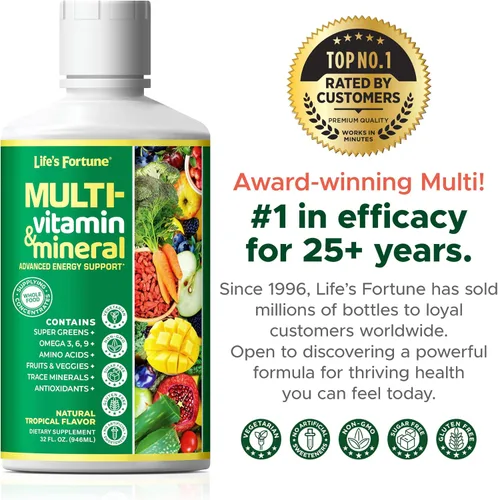 Vista 5 de Life's Fortune Multivitamínico líquido para adultos, hombres y mujeres, adolescentes, vitaminas diarias de alta absorción, minerales traza