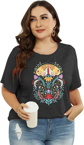 Vista 2 de Camiseta de manga corta con diseño de margaritas para mujer, diseño de girasol, talla grande