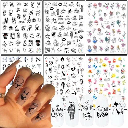 Vista 13 de Calcomanías doradas para arte de uñas, relojes, flores, hojas, mariposas, amor, corazón, estrellas, ala, calcomanías autoadhesivas para uñas