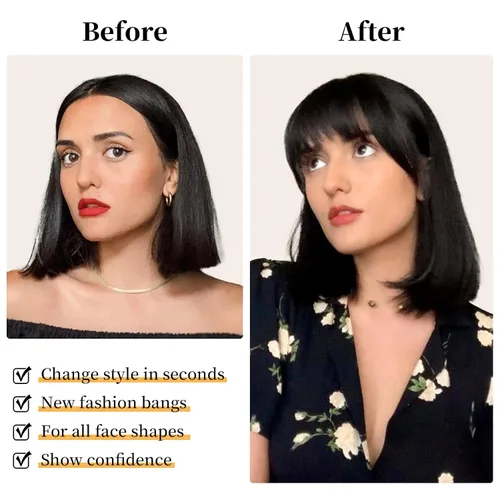 Vista 6 de Flufymooz Flequillo con clip, 100% cabello humano, extensiones de clip de cabello, flequillo con clip, flequillo francés, flequillo francés