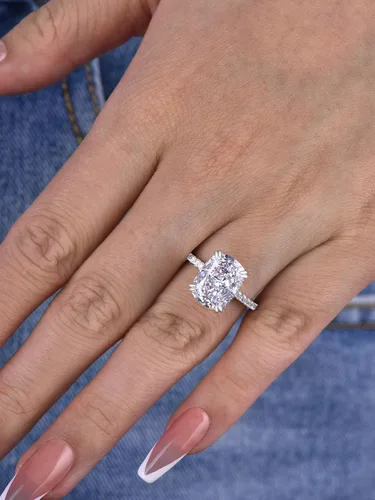Vista 7 de Anillo de compromiso alargado de 4.0 quilates para mujer, anillo de compromiso de plata esterlina con diamantes de imitación