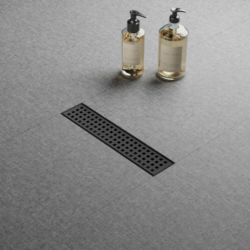 Vista 2 de Desagüe lineal de ducha de 12 pulgadas con rejilla extraíble, desagüe de ducha negro mate con accesorios, certificado CUPC rectángulo de drenaje