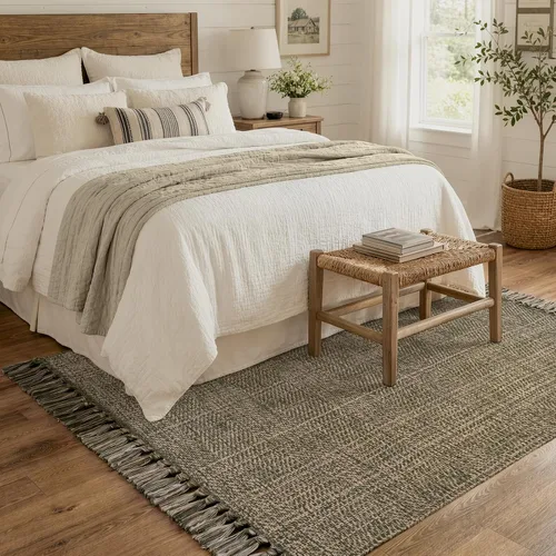 Vista 30 de Collive Alfombra de Baño Negra, 2' x 3' Tejida a Mano Lavable Alfombras Pequeñas de Cocina, Alfombra de Entrada Reversible de Algodón Alfombra