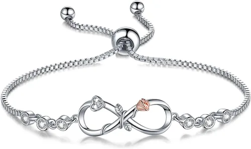Vista 9 de Desimtion Infinity Bracelets for Women, Adjustable fits All Wrists Plata_Infinity