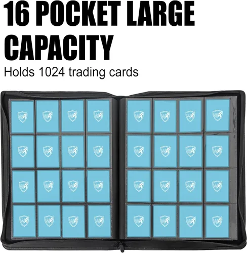 Vista 3 de Carpeta de tarjetas para tarjetas intercambiables, 16 bolsillos con 32 fundas hasta 1024 tarjetas, libro de almacenamiento de tarjetas impermeable
