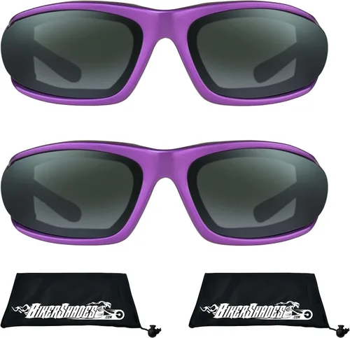 Vista 12 de Bikershades Gafas de montar en motocicleta con montura morada, pequeñas para mujeres y niñas 2 pares transparentes