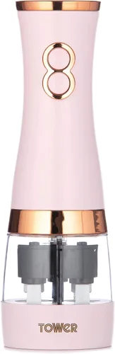 Vista 11 de Tower T847004BLK Molinillos eléctricos de sal y pimienta, funcionan con pilas con molinillos de cerámica ajustables, negro y oro rosa
