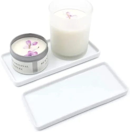 Vista 7 de Bandeja de cerámica para velas, rectangular pequeña, organizador de mármol blanco para velas, jabón, joyas, perfumes, toallero, bandeja decorativa