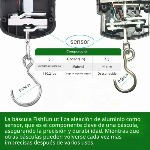 Vista 2 de Fishfun Báscula digital de pescado, báscula electrónica para colgar peces con mango grande y cinta métrica, báscula de pesca de 110 libras / 110.2