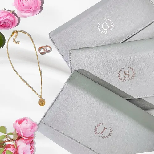 Vista 5 de Joyero de viaje personalizado con inicial, regalos personalizados con monograma para mujeres, regalos de propuesta de dama de honor, organizador