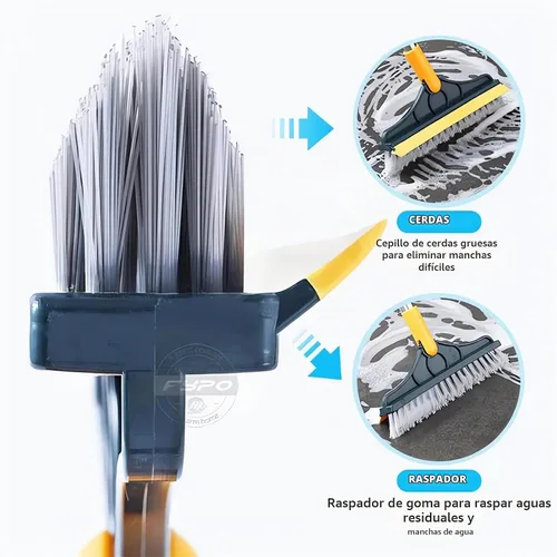Vista 3 de Cepillo de limpieza 2 en 1 con mango largo resistente – Nuevo cepillo de ducha y raspador 2 en 1 herramienta de limpieza 2 en 1 con rascador suave