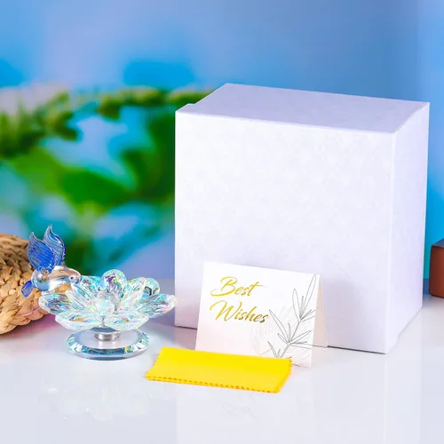 Vista 7 de Movdyka Figura de cristal, decoración de flor de loto, regalo de colibrí azul, para mujer, adornos de vidrio cristal brillante, reflejo de flor