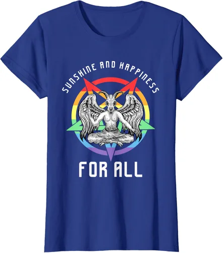 Vista 39 de Funny Sunshine and Happiness for All LGBT Gay Pride Baphomet Camiseta Negro